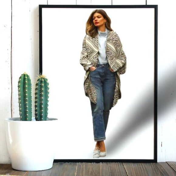 Mignon Doo by Anthropologie Margaux Leopard Kimono Long Duster,  OSFA - Picture 1 of 12